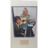 POP MUSIC, signed album page (3.75 x 2.75) by Mary Hopkin, overmounted beneath colour photo, three-