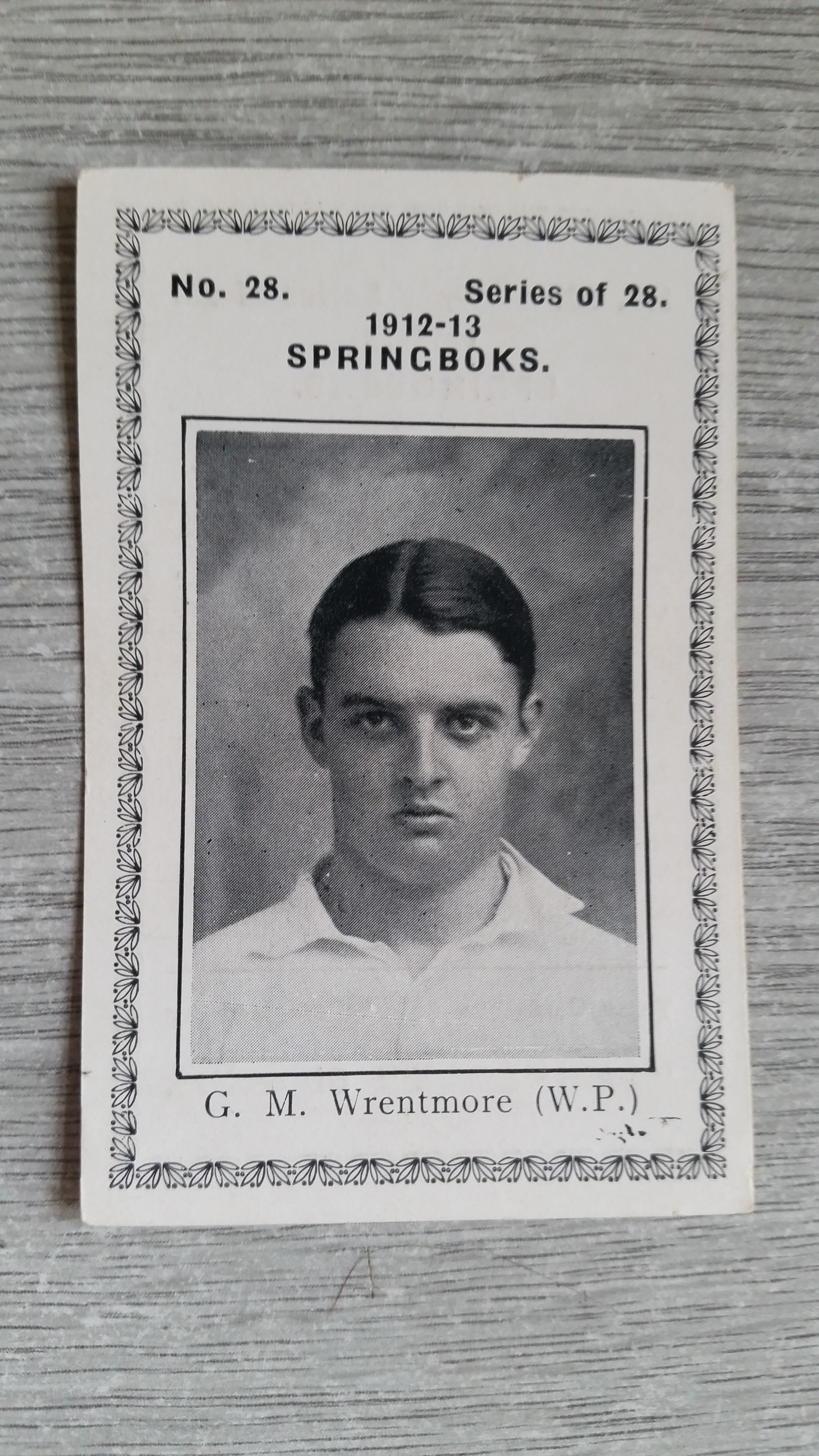 U.T.C., 1912-13 Springboks (rugby), No. 28 Wrentmore, large, VG