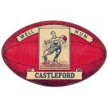 BAINES, ball-shaped rugby card, Well Run Castleford, action scene inset, red, VG