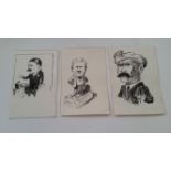 POLITICS, ink sketches of caricatures, inc. Lord Leverhulme, Gordon Selfridge & Ramsey McDonald, 3.5