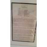 POP MUSIC, The Wizard of Oz, signed first page of a script by Ray Bolger (The Tinman),