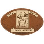 BAINES, ball-shaped rugby card, Well Played London Scottish, action scene inset, VG