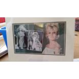 CINEMA, signed album page by Brigit Bardot, overmounted beneath photo showing three images, 15.5 x