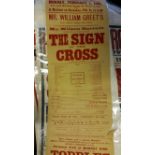 THEATRE, poster, Cambridge New Theatre, Feb 1909, The Sign of the Cross, 11 x 35, VG