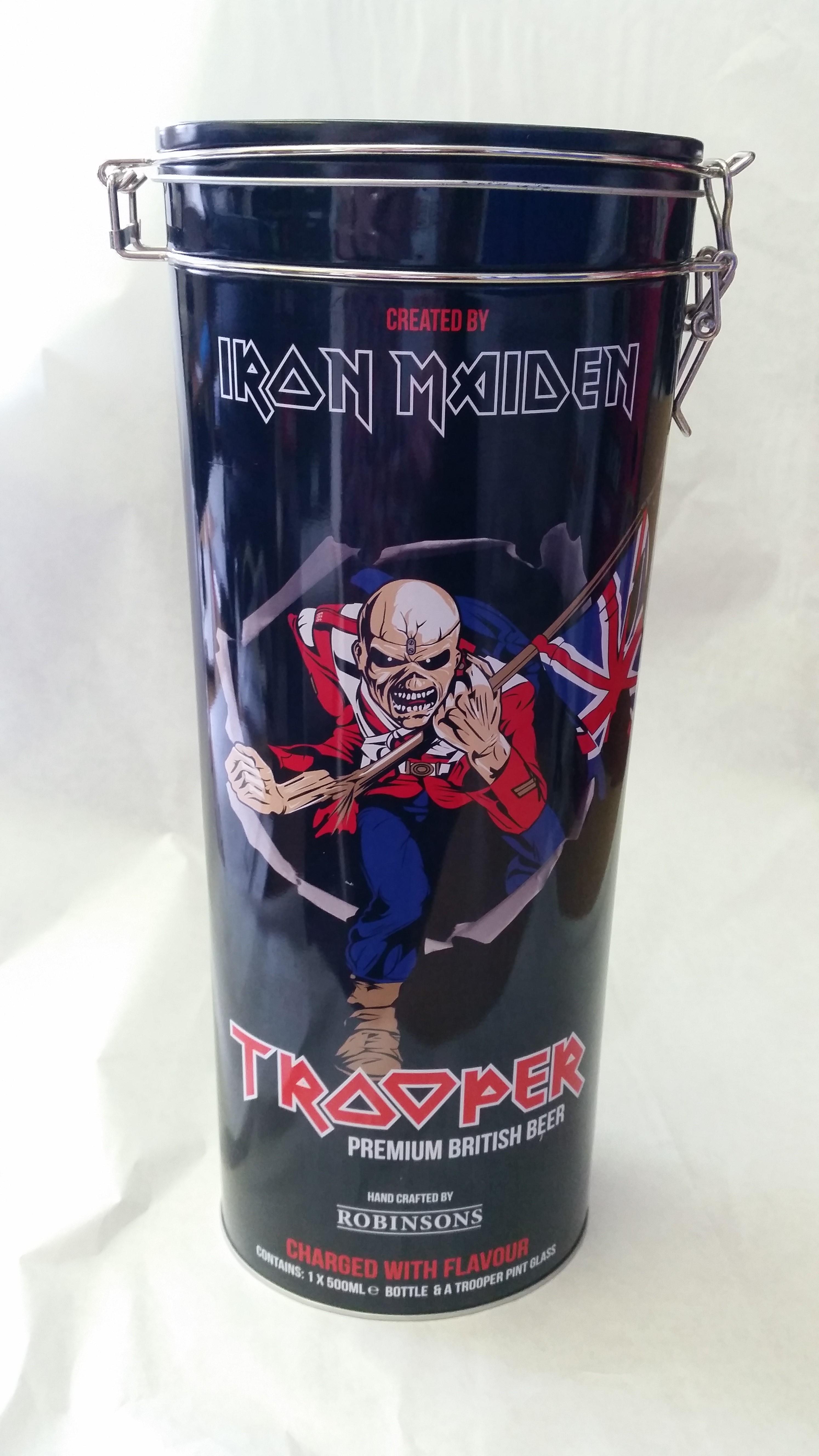 POP MUSIC, commemorative beer in metal tin, Iron Maiden, by Robertsons Brewery of Stockport, with