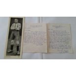 FOOTBALL, handwritten letters (2) and Topical Times card signed by Ted Catlin of Sheffield Wednesday