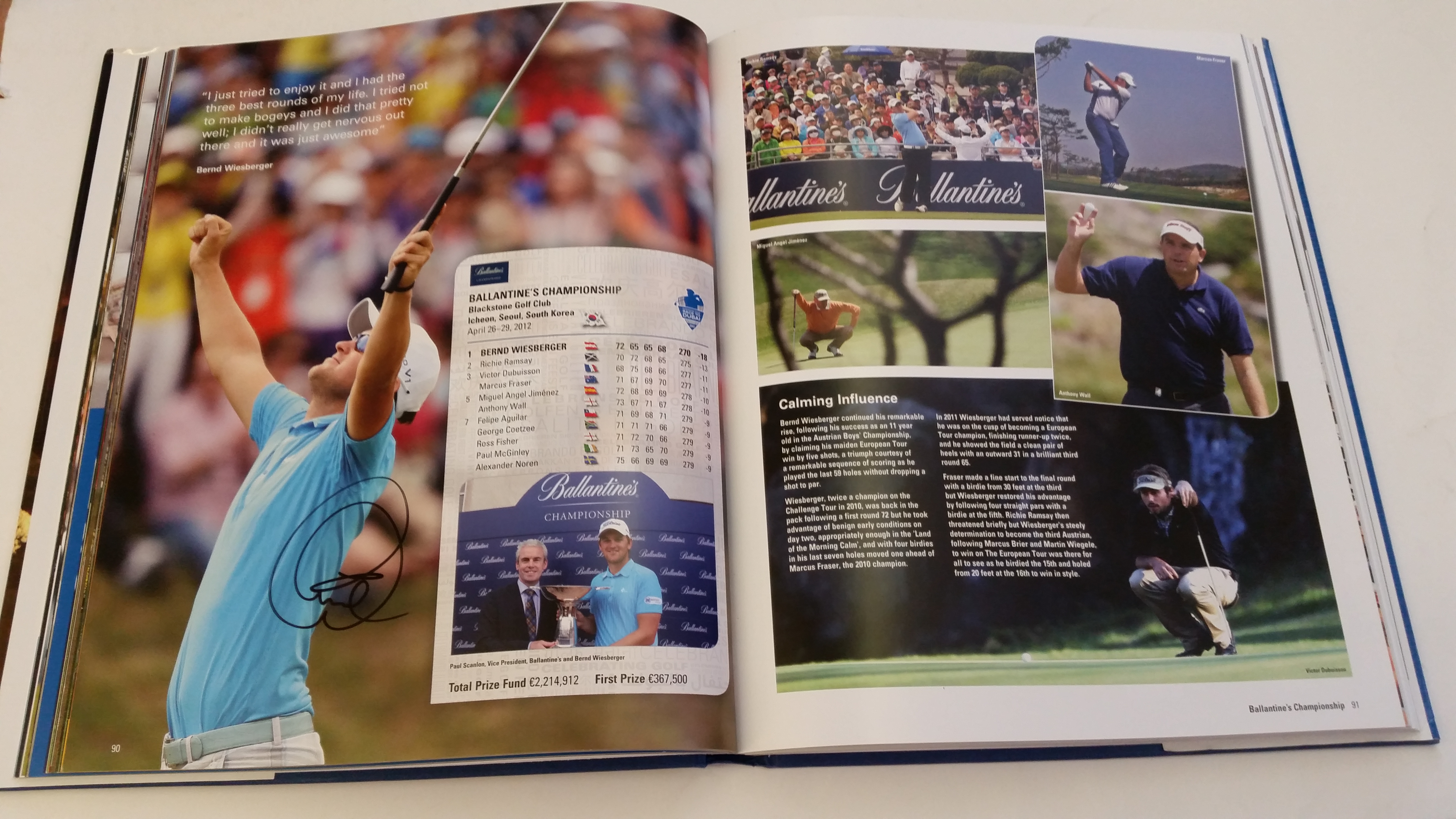 GOLF, hardback edition of The European Tour Yearbook 2013, signed to inside pages by 20* players,