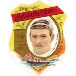 BAINES, shield-shaped rugby card, Play Up County, Valentine inset, VG