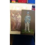 CRICKET, prints of charcoal sketches, Brian Close (signed) & Wilfred Rhodes, 12 x 22, overmounted,