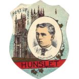 BAINES, shield-shaped rugby card, Play Up Hunslet, Goldthorpe inset, VG