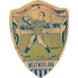 BAINES, shield-shaped rugby card, Westmorland, action scene inset, slight staining, G