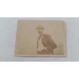 CRICKET, original sepia photograph (4.25 x 3.25), unknown test cricketer wearing straw boater with