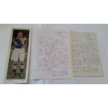 FOOTBALL, handwritten letters (2) and Topical Times card signed by Bert Sproston of Leeds United (