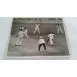 CRICKET, press photos, Australia v England, 1950/1, showing Harvey batting (losing bat), Hutton &