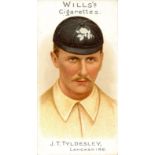 WILLS, Cricketers 1901, No. 46 Tyldesley (Lancashire), with white & red roses, VG, 2