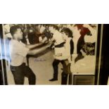 BOXING, signed large photo by Muhammad Ali (later signature), full-length in gym with The Beatles,