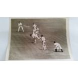 CRICKET, press photos, Australia in England, 1948, showing Hassett batting, Miller runout, Barnes