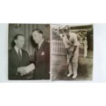 CRICKET, press photos, Australia in England, 1953, showing Archer in batting pose; Hassett, greeting