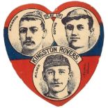 BAINES, heart-shaped rugby card, Play Up Kingston Rovers, Atkinson, Coyne & Milner inset, knocks