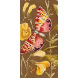 KINNEY, Butterflies of the World, pink & black dots & yellow flowers, gold, VG