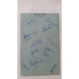 CRICKET, signed album page by Nottinghamshire 1950, 12 signatures inc. Simpson, Butler, Harvey,