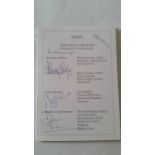 MIXED SPORT, signed menu booklet, by Tom Graveney, Henry Cooper, Geoff Miller, David Duckham & one