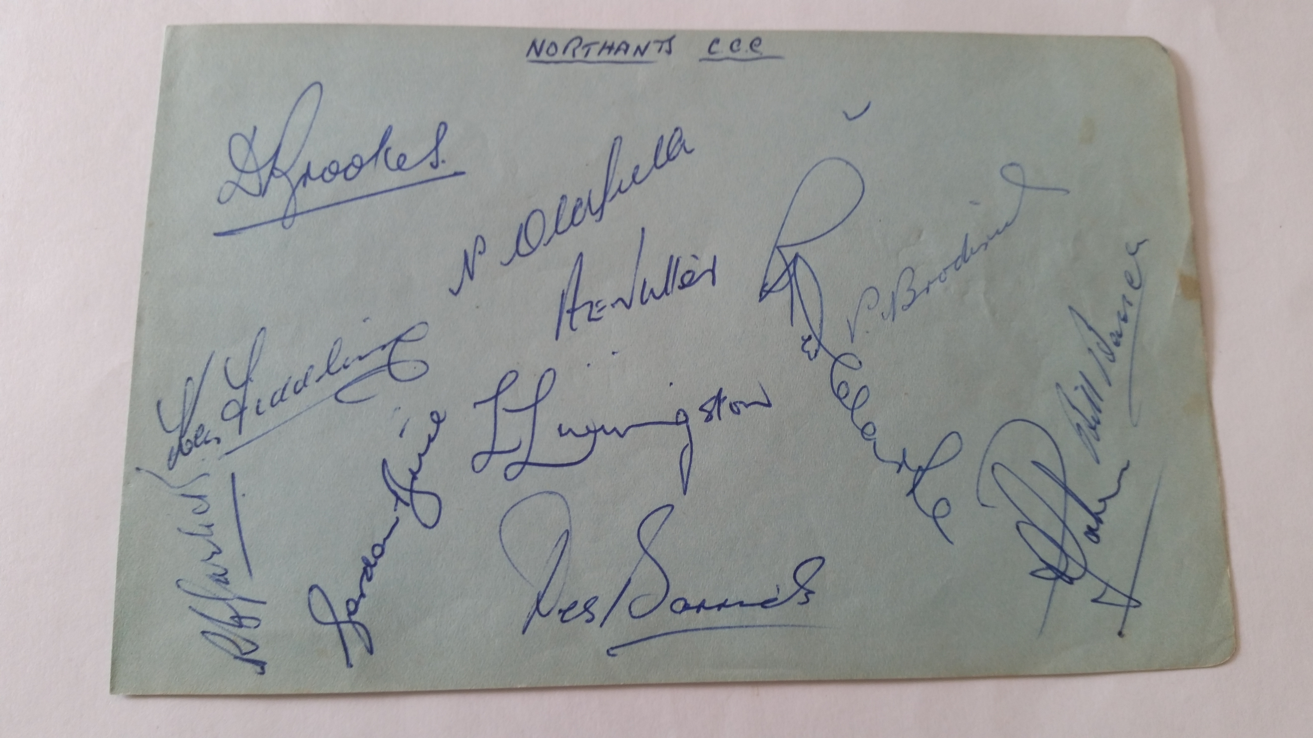 CRICKET, signed album page by Northamptonshire 1950s, 12 signatures inc. Brookes, Oldfield,