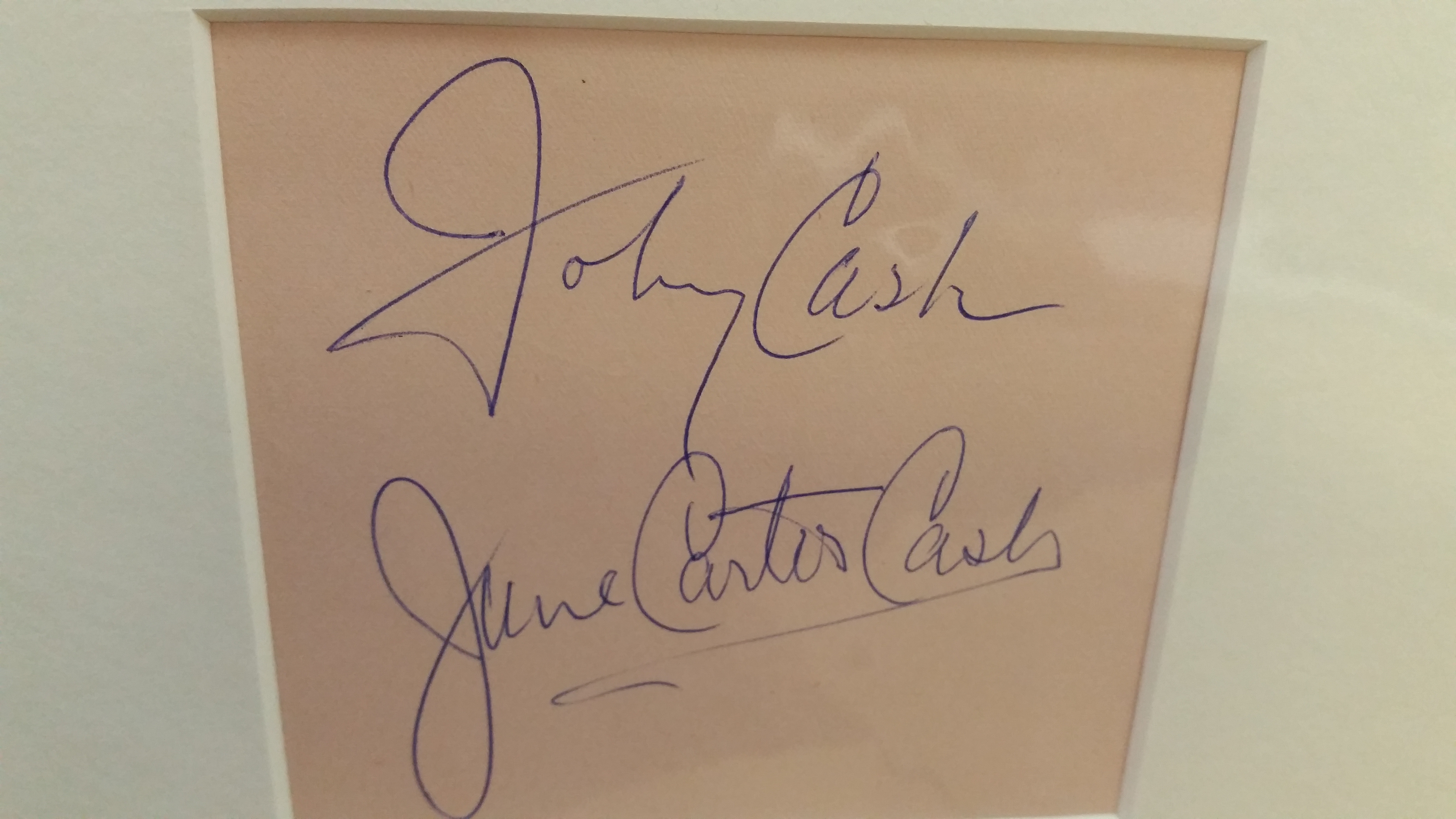 POP MUSIC, signed album page by Johnny Cash & June Carter Cash, 4 x 3.5, overmounted beneath photo - Image 2 of 2