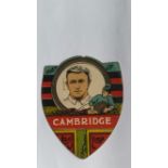 BAINES, shield-shaped rugby card, Play Up Cambridge, F. Mitchell inset, slight nick to top edge, G