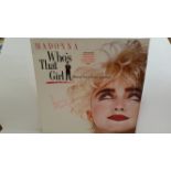 POP MUSIC, signed LP record cover by Madonna, Who's That Girl, to front cover, record present,