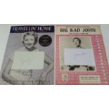 POP MUSIC, signed white cards, each with sheet music booklets, Vera Lynn (Travellin Home), Jimmy