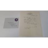 ART, signed hand-written letter by L.S. Lowry, 16th Feb 1959, op, EX