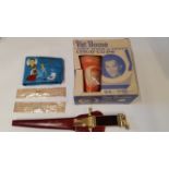 POP MUSIC, Pat Boone selection, inc. dagger in red sheath, plastic wallet, 25 plastic cups (in