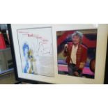 POP MUSIC, signed page from tour brochure by Rod Stewart, overmounted alongside photo, half-length
