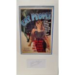 CINEMA, signed white card by Simone Simon, overmounted beneath colour flyer for Cat People 11 x