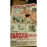 CINEMA, poster, Tarzan Goes to India, with Jock Mahoney, 27 x 40.5, folds, one corner clipped, tears