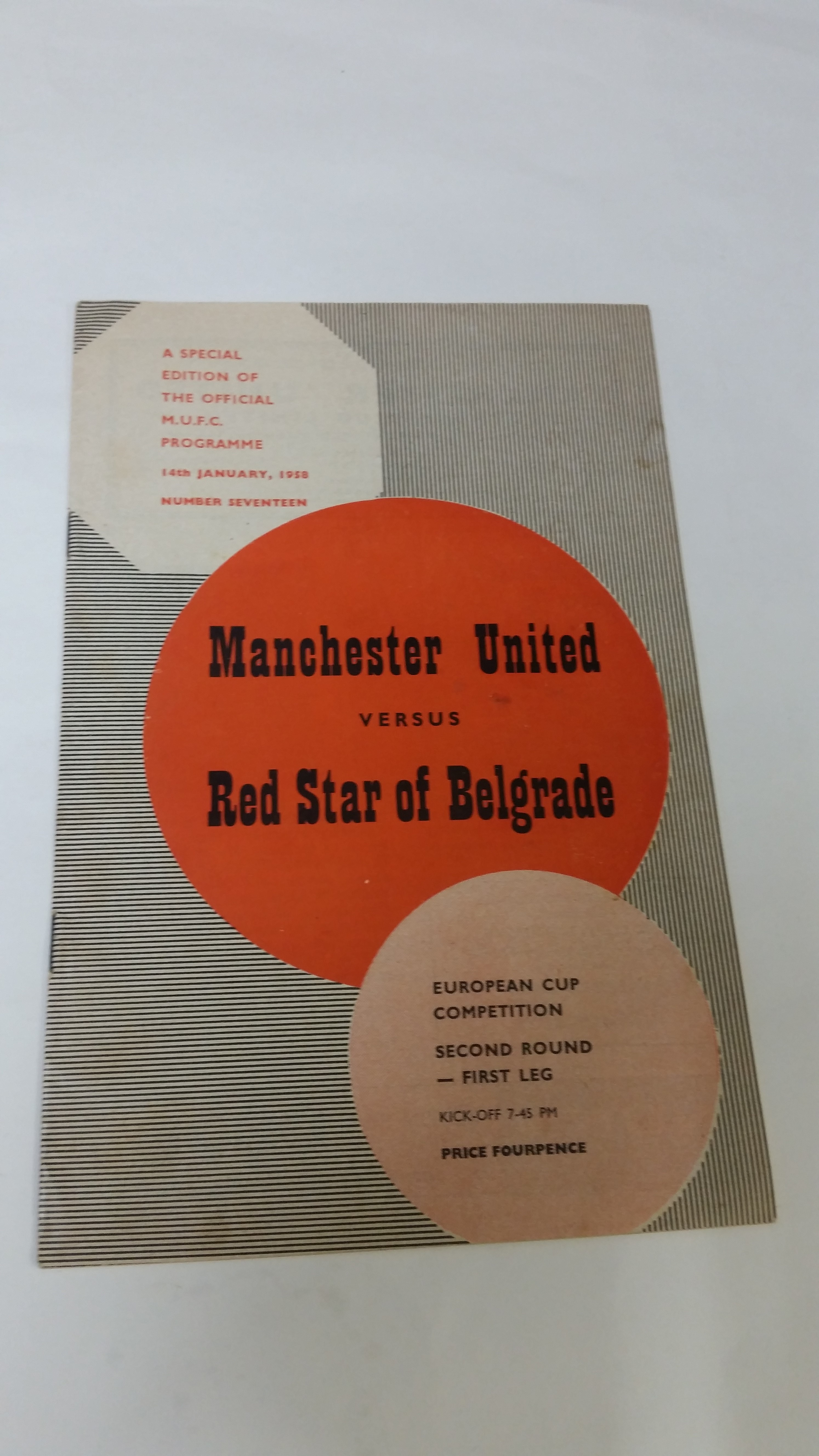 FOOTBALL, programme for Manchester United v Red Star Belgrade, 14 Jan 1958, VG