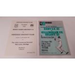 CRICKET, programmes for cricket matches v football teams, West Ham v Abridge CC (1985), Kent CC XI v