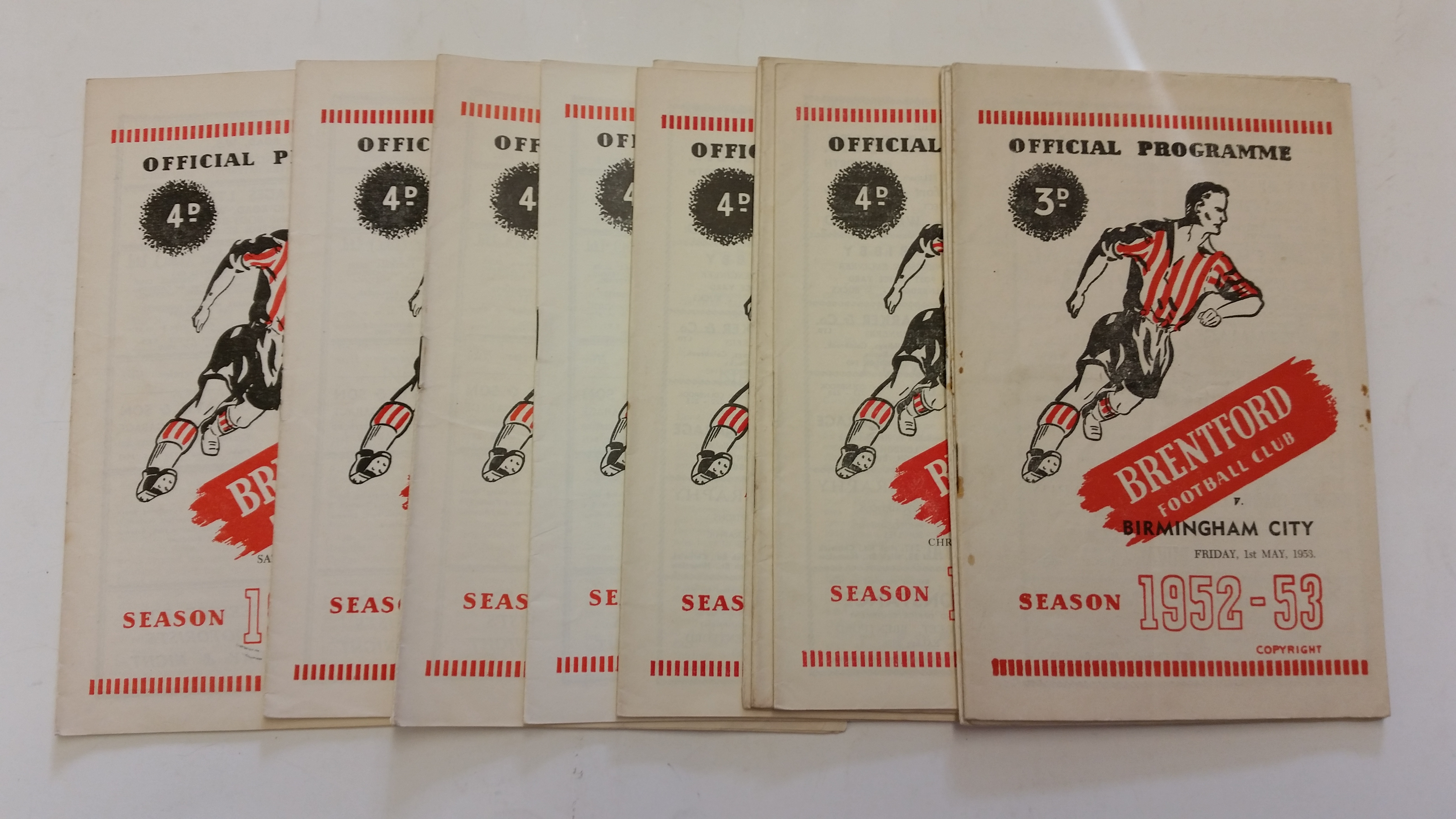 FOOTBALL, Brentford home programmes, inc. 1952/3 (2), 1953/4 (2), 1954/5 (5) & 1955/6 (4), writing