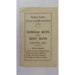 FOOTBALL, programme from Kent Boys, 1935 Easter tour, at Durham, 20th April, folds, G