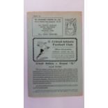 FOOTBALL, Crittall Athletic home programme, v Arsenal A, 30th Aug 1951, single sheet, slight age