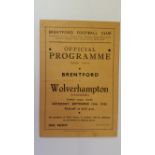 FOOTBALL, programme, Brentford v Wolverhampton Wanderers, 15th Sept 1945, VG