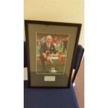 FOOTBALL, signed card by Matt Busby, overmounted beneath colour photo, full-length kneeling with