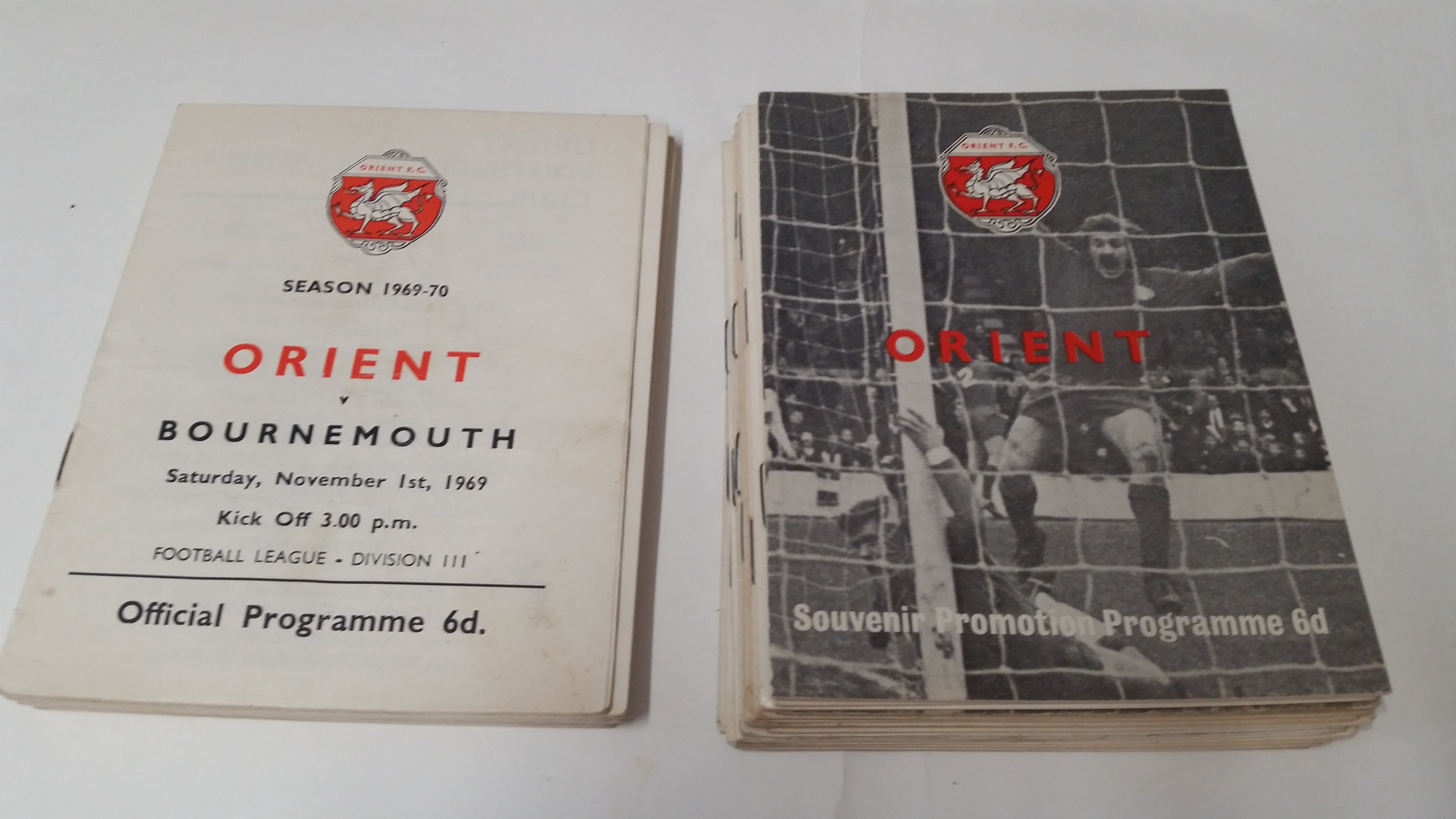 FOOTBALL, Leyton Orient home programmes 1969/70 promotional season, inc. league (21/23), missing