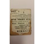 POP MUSIC, ticket stub, Gene Vincent, Tues 3rd May 1958, at Liverpool Stadium, tear to right edge,