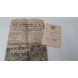 FOOTBALL, players itinerary booklet for Diables Rouges v London XI, 1st Nov 1936, played at Heysel