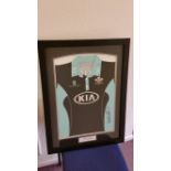 CRICKET, signed Surrey one-day shirt by Alec Stewart, to turquoise panel, attractively