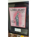 CINEMA, signed white card by Charlie Chaplin, overmounted beneath sheet music cover (Limelight),