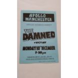 POP MUSIC, flyer, The Damned, Monday 10th Dec 1979, at Manchester Apollo, 5.75 x 8.25, EX