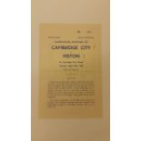 FOOTBALL, programme, Cambridge City v Histon, 24th April 1952, Cambridgeshire Cup semi final,